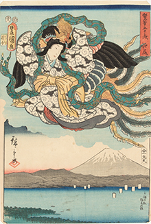 歌川広重、三代歌川豊国『雙筆五十三次 江尻』当館蔵