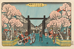 歌川広重『東都名所　吉原仲の町桜之圖』当館蔵