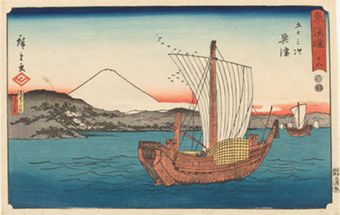 歌川広重『東海道　十八　五十三次　奥津　清見かせき　清見寺』当館蔵