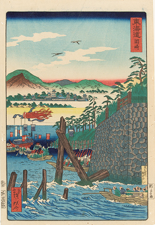 河鍋暁斎『東海道 岡崎』当館蔵